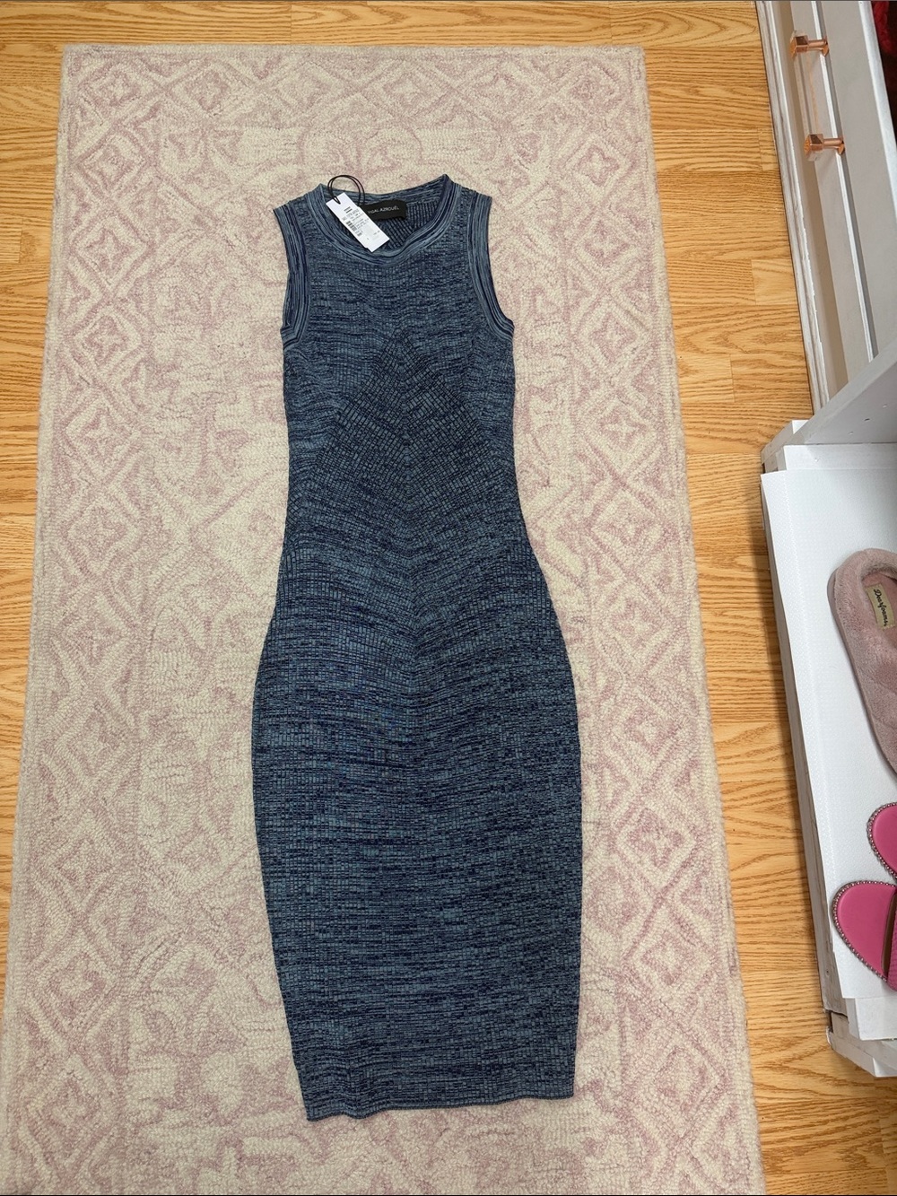 Yigal Azrouel Navy Sleeveless Ribbed Midi Dress